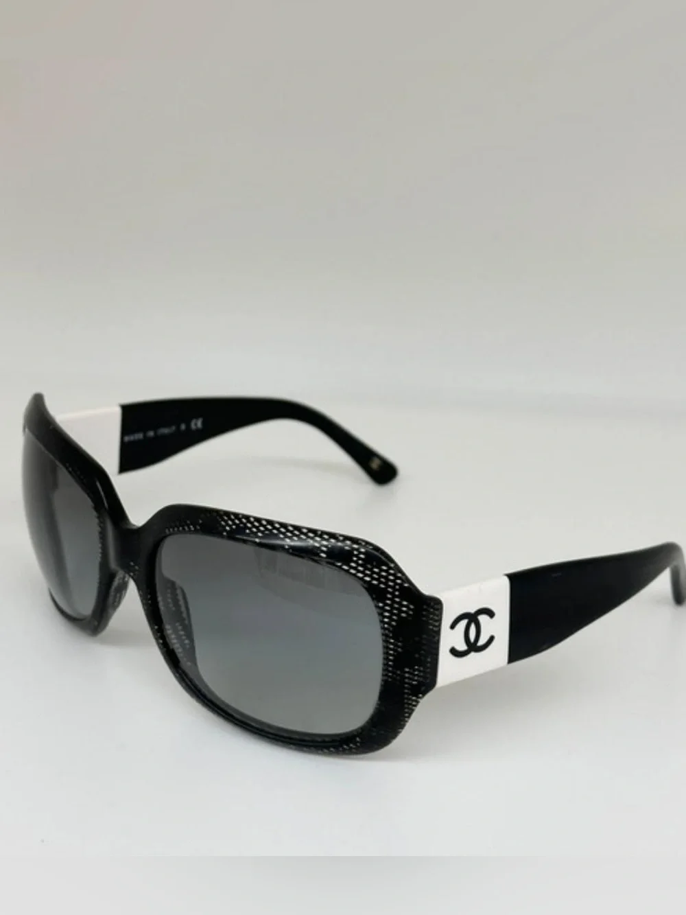 CHANEL 5146 Black White Lace CC Oversized Sunglasses 25/3C Made in Italy